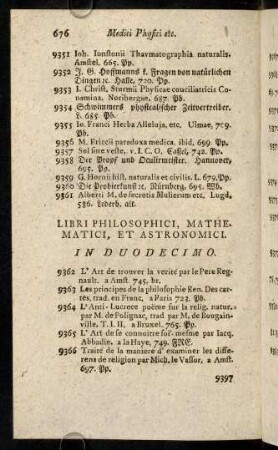 676-681, Libri Philosophici, Mathematici, et Astronomici. In Duodecimo.