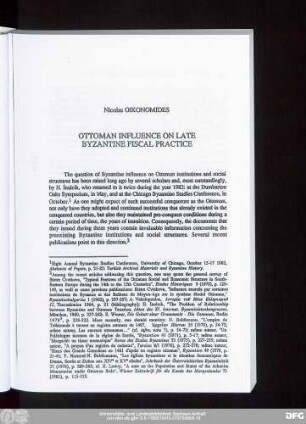 Nicolas Oikonomides Ottoman Influence On Late Byzantine Fiscal Practice