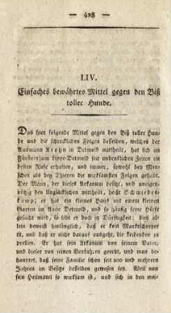 LIV. Einfaches bewährtes Mittel gegen den Biß toller Hunde
