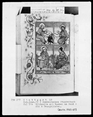 Deutsches Gebetbuch (Waldburg-Gebetbuch) — Die vier Evangelisten in vier Bildfeldern, Folio 31verso