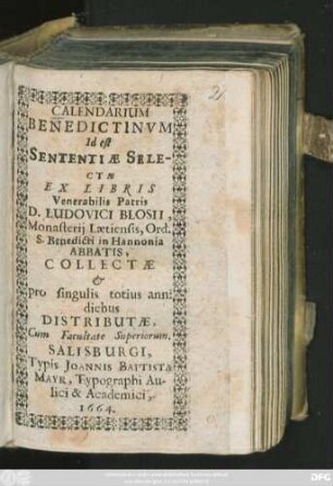 Calendarium Benedictinum Id est Sententiae Selectae