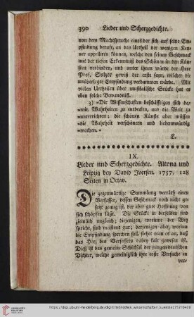 1: [Rezension von: Lieder und Scherzgedichte, Leipzig 1757]