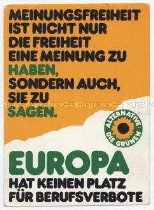 Postkarte der "Grünen" gegen Berufsverbote