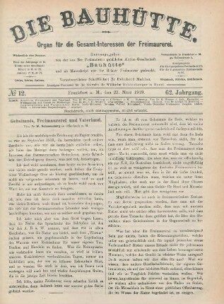 No 12. Frankfurt a. M., den 22. März 1919. 62. Jahrgang.