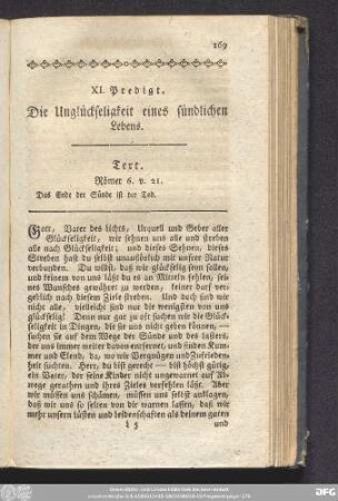 XI. Predigt. Die Unglückseligkeit eines sündlichen Lebens.
