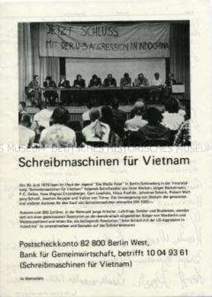 Flugblatt der APO Westberlin mit Spendenaufruf für Vietnam