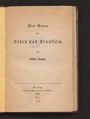 Vier Reden über Leben und Kranksein