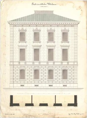 Hoefl, Hans Hugo; Studentenarbeiten - städt. Wohnhaus, Fassade (Grundriss, Ansicht)