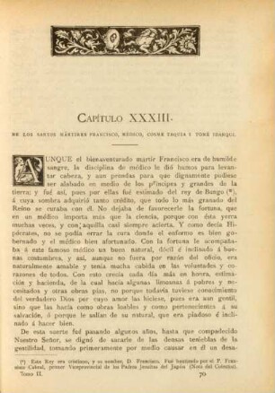 Capítulo XXXIII. De los Santos Mártires Francisco, Médico, Cosme Taquia y Tomé Idanqui