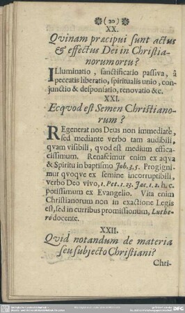 XX. Quinam praecipui sunt actus & effectus Dei in Christianorum ortu?
