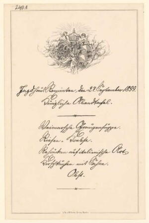 Menükarte : Königliche Abendtafel, Jagdhaus Rominten