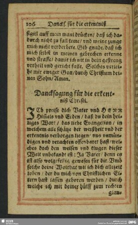 Dancksagung für die erkentniß Christi