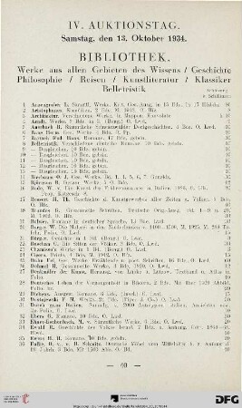 IV. Auktionstag. Samstag, den 13. Oktober 1934 (Nr. 1-217)