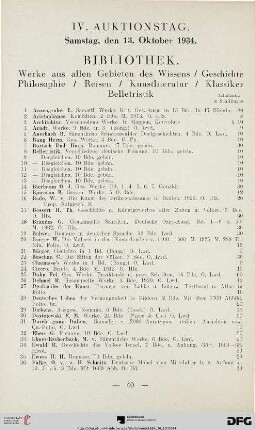 IV. Auktionstag. Samstag, den 13. Oktober 1934 (Nr. 1-217)