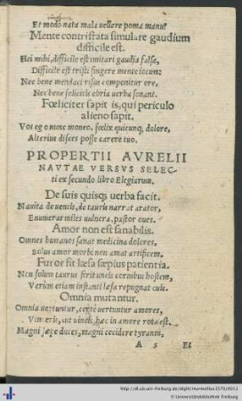 Ex elegiis Aurelii Propertii