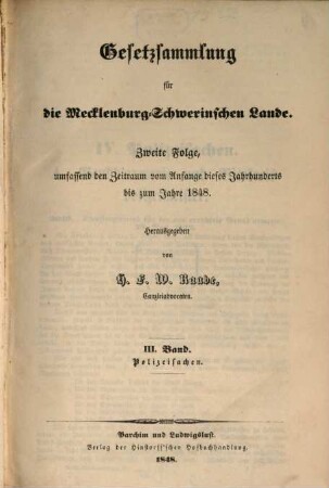 Gesetzsammlung für die mecklenburg-schwerinschen Lande, 3. 1800/48 (1848)