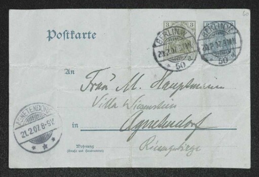 Brief von Walter Leistikow an Margarete Hauptmann