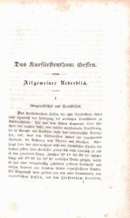 Das Kurfürstenthum Hessen. Allgemeiner Ueberblick.