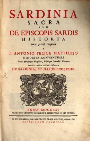 Sardinia Sacra Seu De Episcopis Sardis Historia