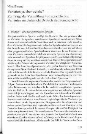 Variation ja, aber welche? : zur Frage der Vermittlung von sprachlichen Varianten im Unterricht Deutsch als Fremdsprache