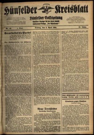 Erste Ausgabe vom Freitag, den 06. April 1934.