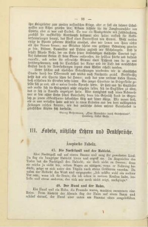 III. Fabeln, nützliche Lehren und Denksprüche