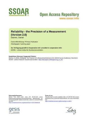 Reliability - the Precision of a Measurement (Version 2.0)