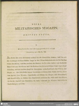 I. Bruchstücke zur Kriegsgeschichte 1793. Fortsetzung von I. Bd. St. VII.