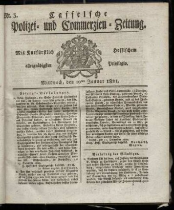 Nr. 3, Mittwoch den 10ten Januar. 1821