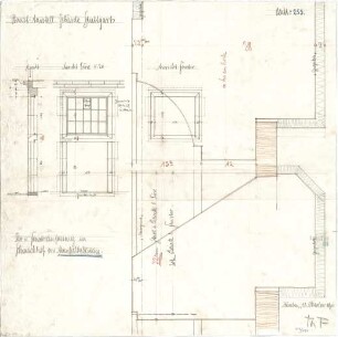 Fischer, Theodor; Stuttgart; Kunstausstellungsgebäude - Tür - u. Fenstereinfassung im Schmuckhof von Muschelkalkstein (Ansichten, Schnitt)