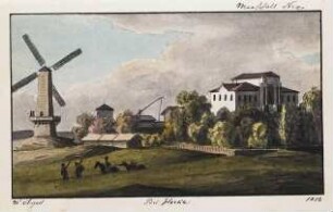 'Bei Horka' Landsitz (Quartier von Marschall Ney) und Windmühle; Aquarell; Rückseitenvermerk: 'nach Faber'