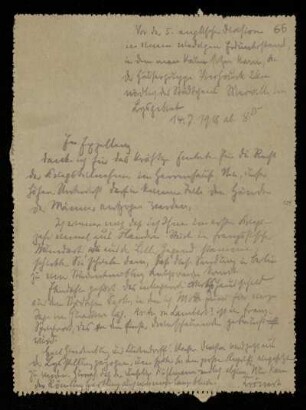 Nr. 66. Brief von Wilhelm Crönert an Ulrich von Wilamowitz-Moellendorff. [...] [Feldpost], 14.7.1918