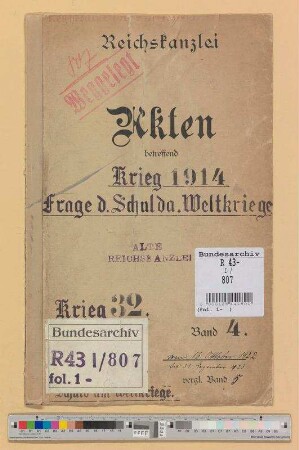Erster Weltkrieg.- Frage der Kriegsschuld: Bd. 4