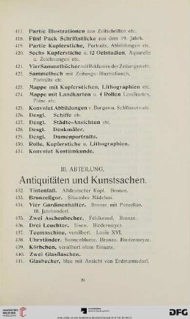 III. Abteilung. Antiquitäten und Kunstsachen (Nr. 432-785)