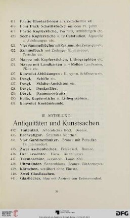 III. Abteilung. Antiquitäten und Kunstsachen (Nr. 432-785)