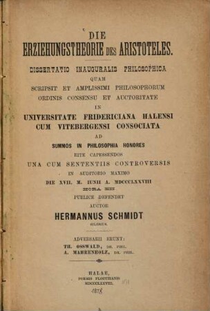 Die Erziehungstheorie des Aristoteles