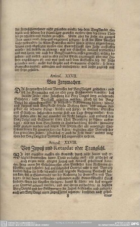 Articul XXVII. Von Freymachen.