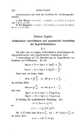 Zehntes Kapitel. Arithmetische Anwendungen und geometrische Darstellung der Hyperbelfunktionen.
