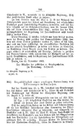Unzulässigkeit einer analogen Anwendung von Observanzen in Bausachen : [V. Elementarschulwesen]