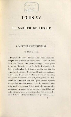Louis XV et Élisabeth de Russie : étude sur les Relations de la France et de la Russie au 18e siecle d'aprés les Archives du Ministère des affaires Étrangères