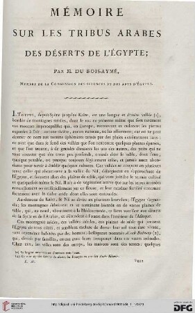 Mémoire sur les tribus arabes des déserts de l'Égypte