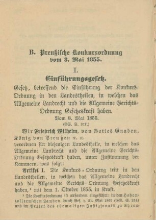B. Preußische Konkursordnung vom 8. Mai 1855.