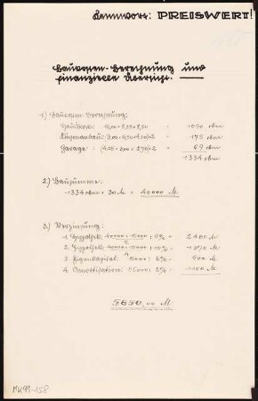 Zweifamilienhaus Monatskonkurrenz Februar 1930: Finanzierungsberechnung