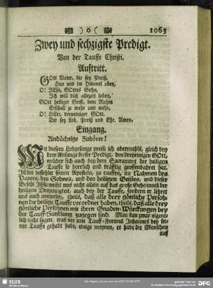 Zwey und sechzigste Predigt. Von dem Tauffe Christi