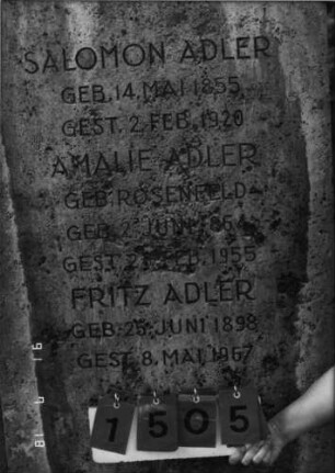 Grabstein 1505 [Hahn S. 32 Grab-Nr. 2098/2100]: Grabstein 1505 (Detailaufnahme)[Hahn S. 32 Grab-Nr. 2098/2100]