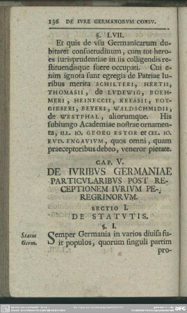 Cap. V. De Iuribus Germaniae Particularibus Post Receptionem Iurium Peregrinorum