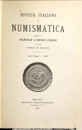 Rivista italiana di nvmismatica e scienze affini. 3. 1890