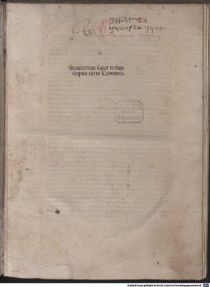 Breuiarium super totum corpus iuris Canonici