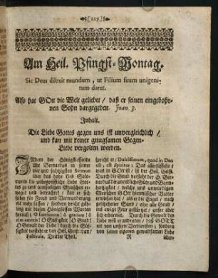 129-139, Am Heil. Pfingst-Sonntag. Sic Deus dilexit mundum, ut Filium suum unigenitum daret.