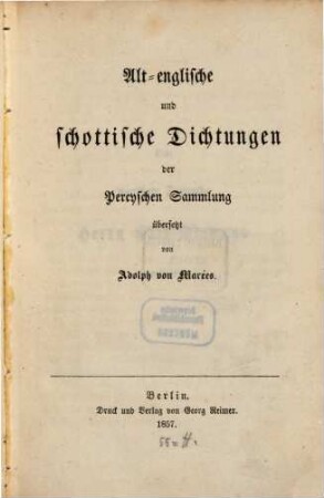 Alt-englische und schottische Dichtungen der Percyschen Sammlung